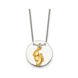 Sterling Silver FootPrint Feet Disc Pendant Necklace with Chain